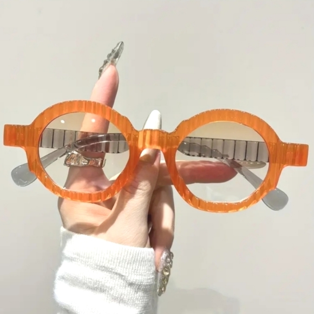 Womens Orange Grovey Round Sunglasses